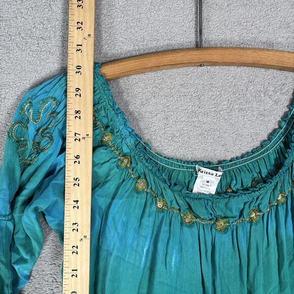 Krista Lee Womens Size M Blouse Crinkle Ombre Hippy Boho Gypsy Fairycore Peasant - Picture 11 of 13